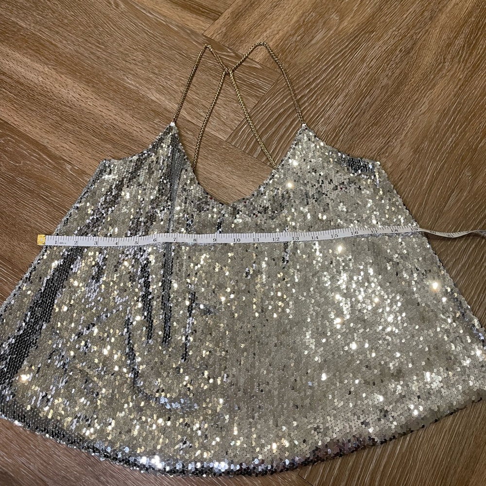 Statement Silver Sequin Cami With Gold Hardware S… - image 5